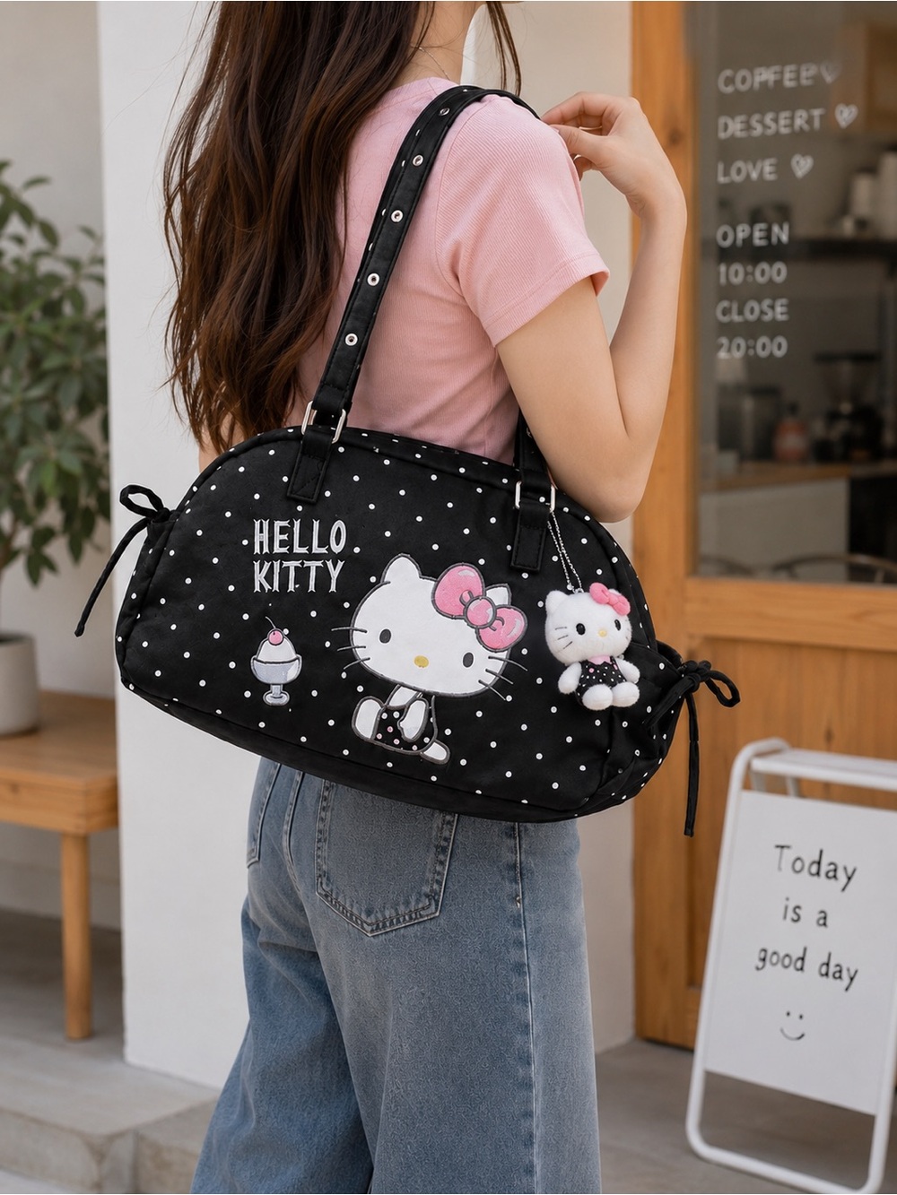 Hello Kitty Black Polka Dot Shoulder Bag with out charm